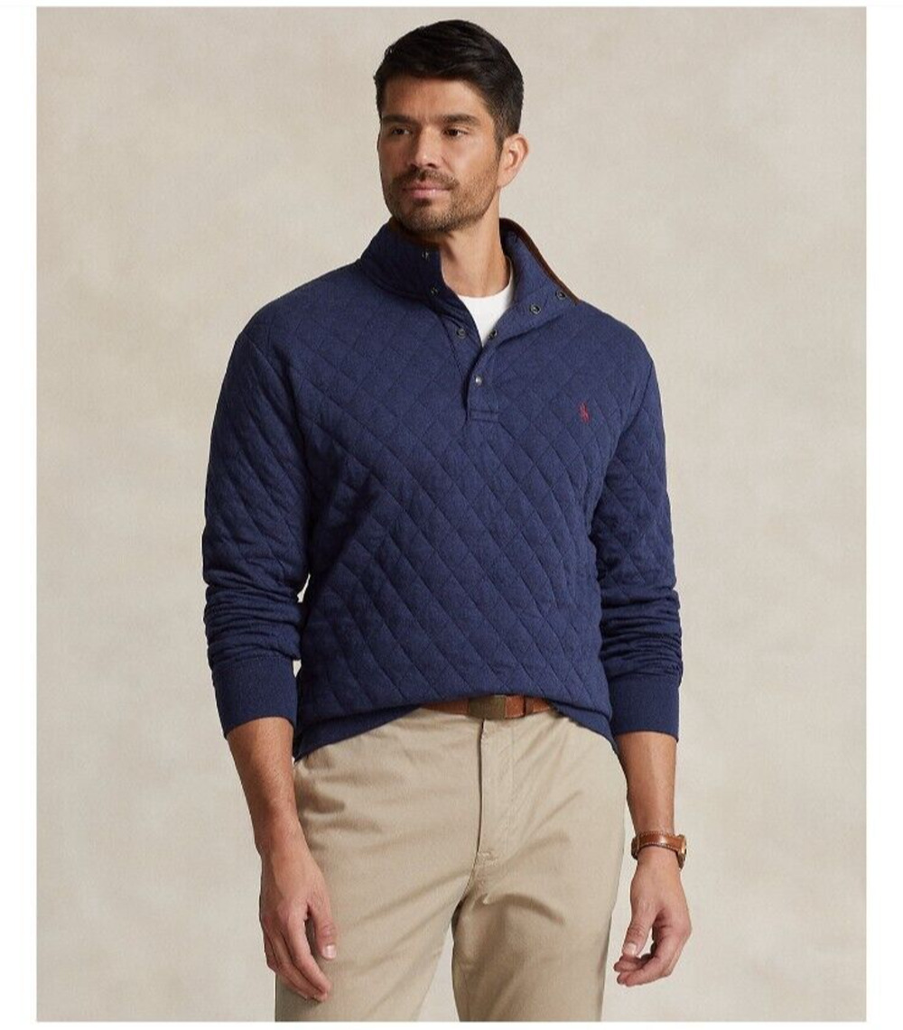 NEW Polo Ralph Lauren Men's Tall Quilted Jersey Pullover Sweatshirt Blue 2XLT